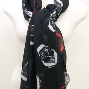 Black tribal scarf with red and white skull print